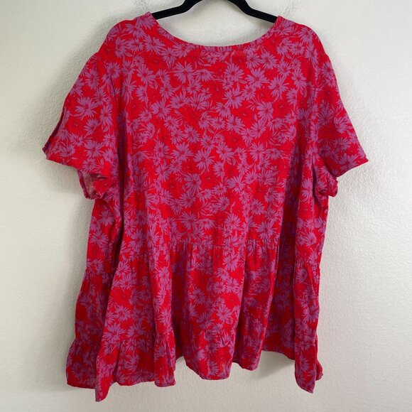 Terra & Sky Womens Plus 3X Floral Tiered Tunic Top Short Sleeve Swing Shirt - Picture 9 of 10